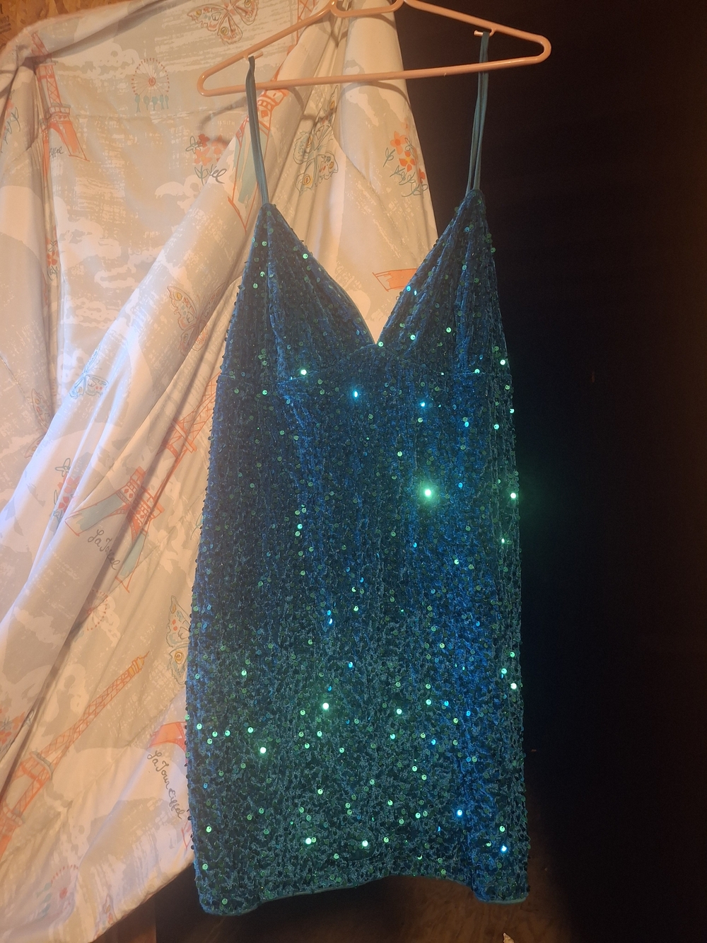 SHEIN Teal Sequin V-Neck Slip Dress